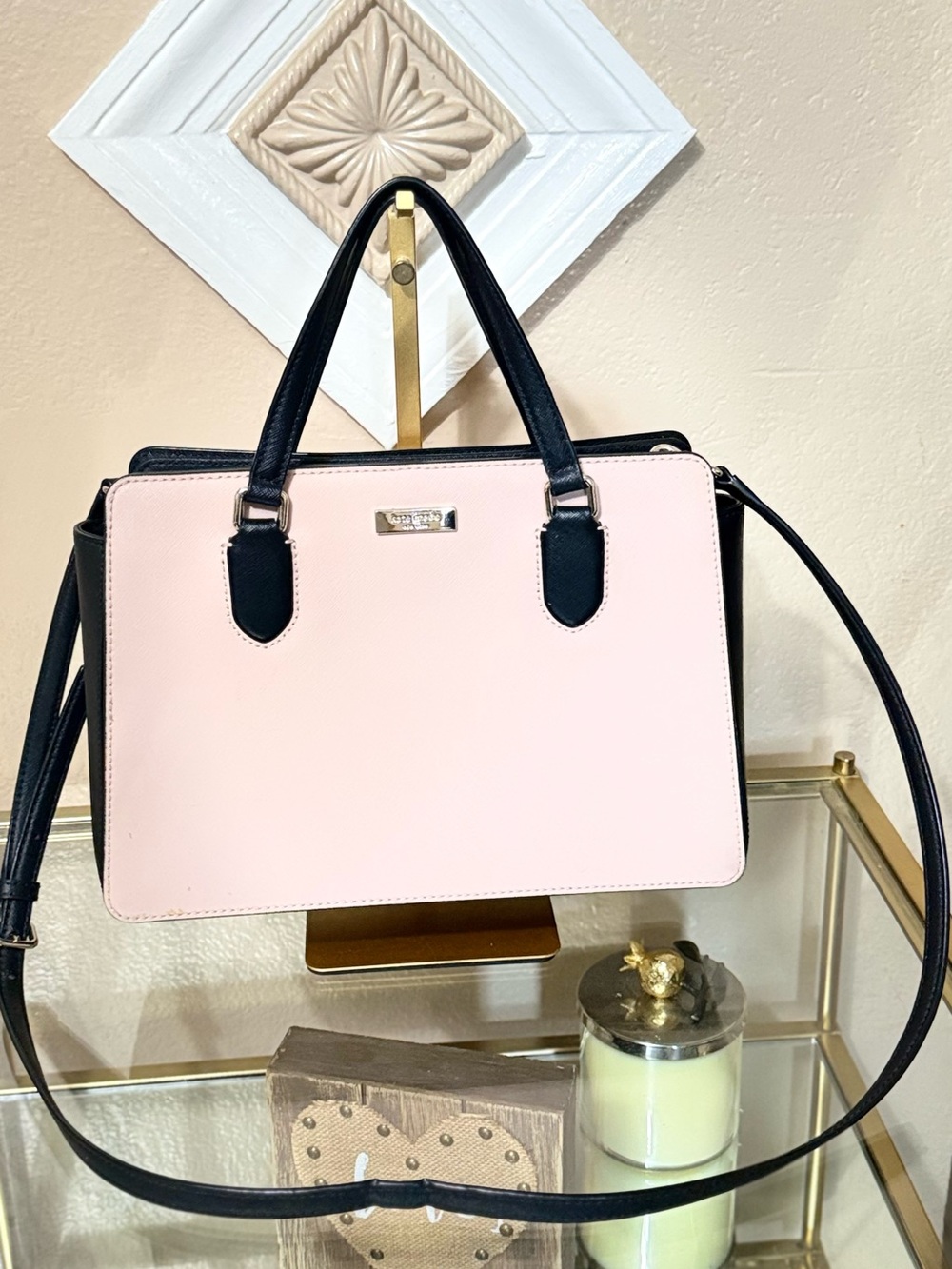 kate spade Pink and Black Structured Satchel with Removable Strap